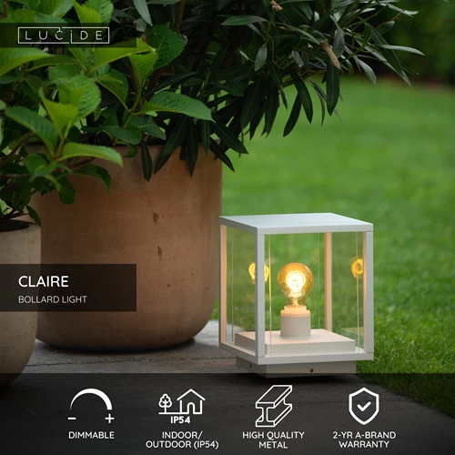 Lucide CLAIRE - Bollard light - 1xE27 - IP54 - White - USP